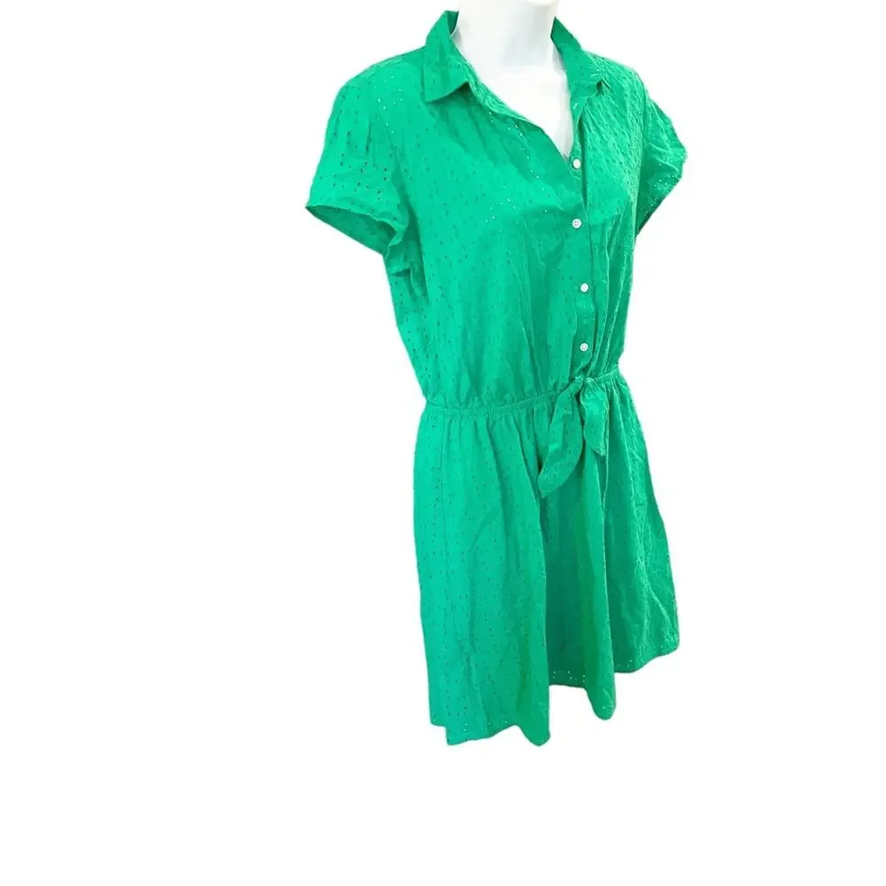 J Crew Mercantile Kelly Green Eyelet Cotton Dress with Tie Size Small - Picture 6 of 12